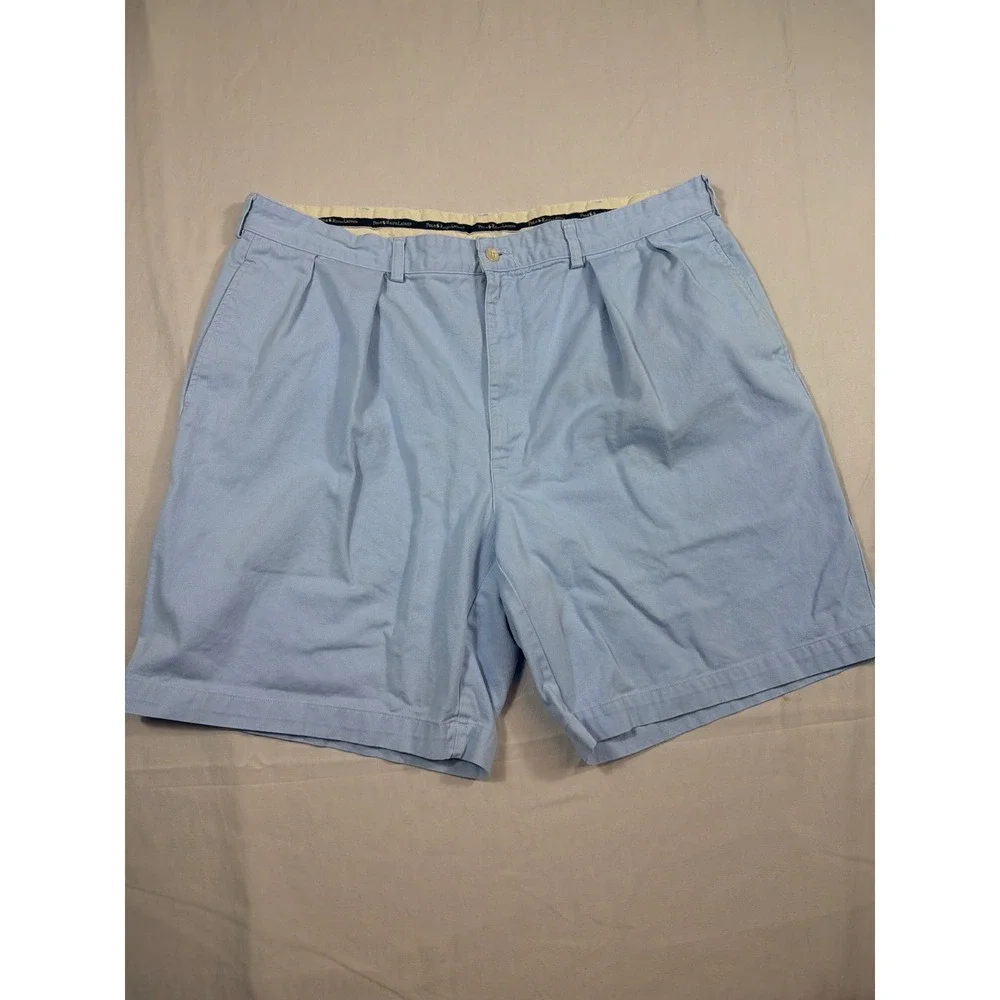 Polo Ralph Lauren Mens Light Blue Pleated Cotton Chino Shorts Size 40 Classic